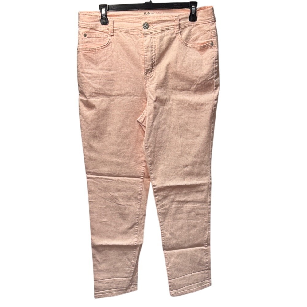 Style & Co Womens 12 Tummy Control Slim Leg Jeans Peach‎ Pink Mid Rise Pants